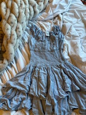 Princess Polly Light Blue Smocked Ruffle Tiered Dress